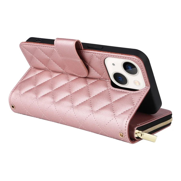 For iPhone 13 mini Case Leather Zipper Pouch Wallet Crossbody Phone Cover