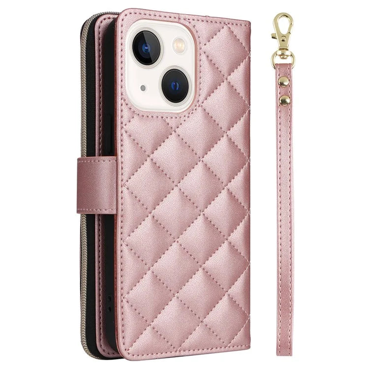 For iPhone 13 mini Case Leather Zipper Pouch Wallet Crossbody Phone Cover
