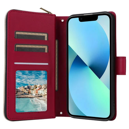 For iPhone 13 mini Case Leather Zipper Pouch Wallet Crossbody Phone Cover