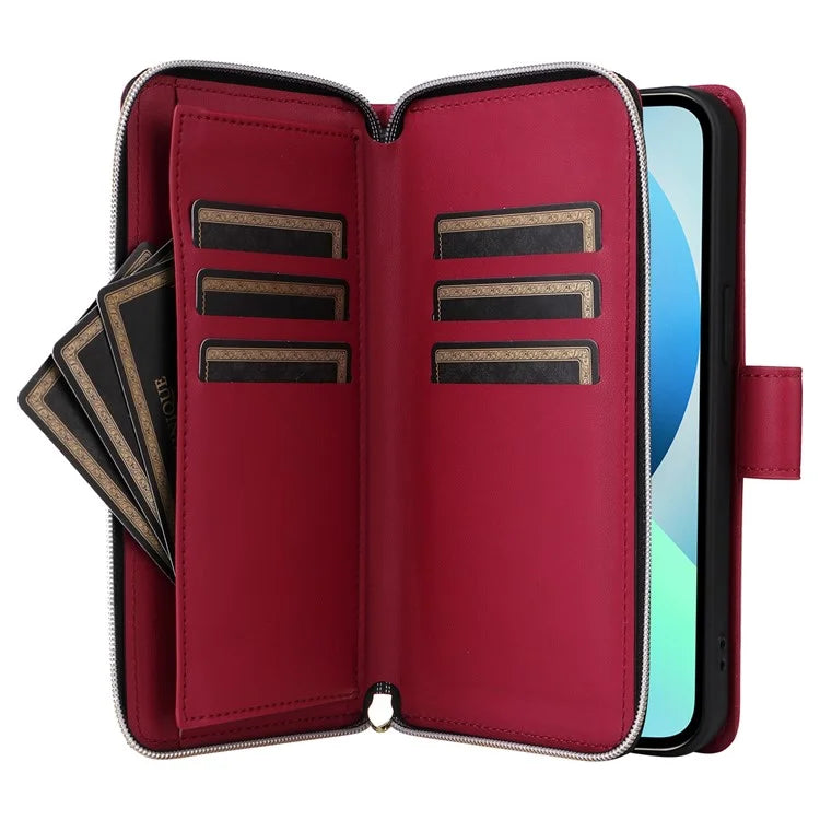 For iPhone 13 mini Case Leather Zipper Pouch Wallet Crossbody Phone Cover