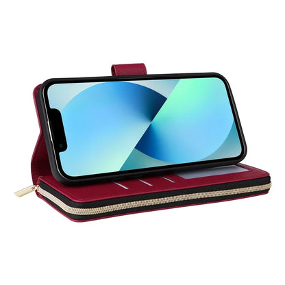For iPhone 13 mini Case Leather Zipper Pouch Wallet Crossbody Phone Cover