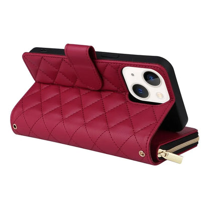 For iPhone 13 mini Case Leather Zipper Pouch Wallet Crossbody Phone Cover