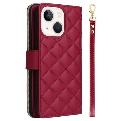 For iPhone 13 mini Case Leather Zipper Pouch Wallet Crossbody Phone Cover