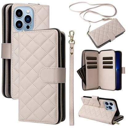 For iPhone 13 Pro Max Case PU Leather Rhombus Stand Anti-Drop Wallet Phone Cover