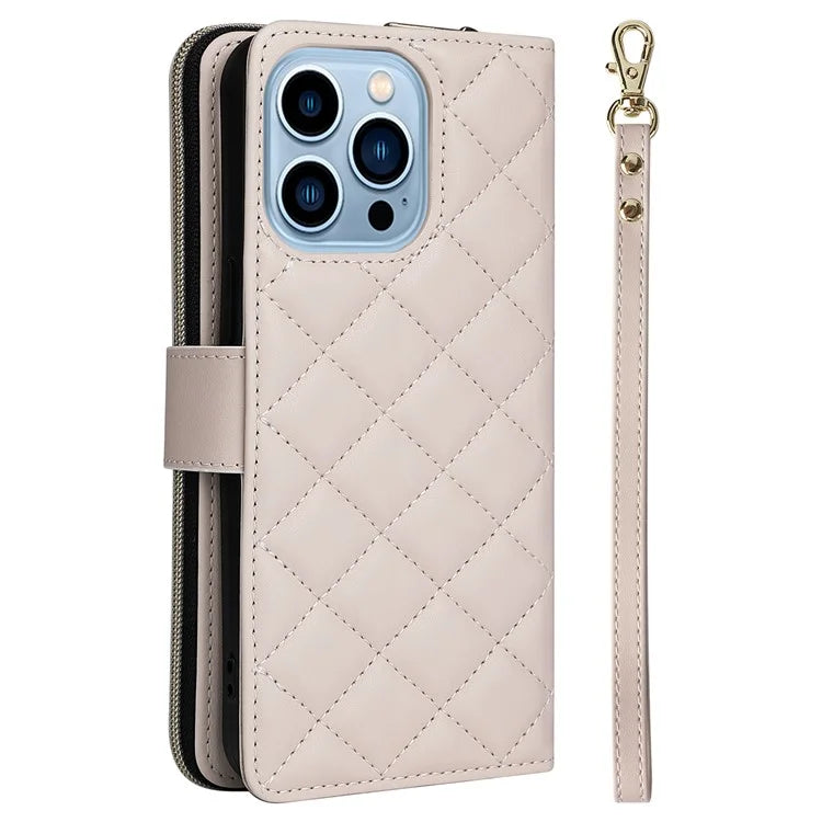For iPhone 13 Pro Max Case PU Leather Rhombus Stand Anti-Drop Wallet Phone Cover