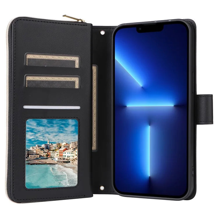 For iPhone 13 Pro Max Case PU Leather Rhombus Stand Anti-Drop Wallet Phone Cover