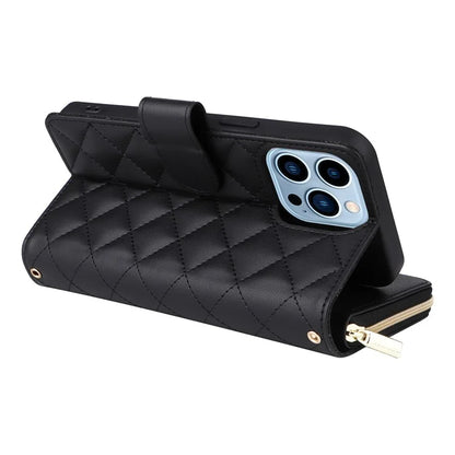 For iPhone 13 Pro Max Case PU Leather Rhombus Stand Anti-Drop Wallet Phone Cover