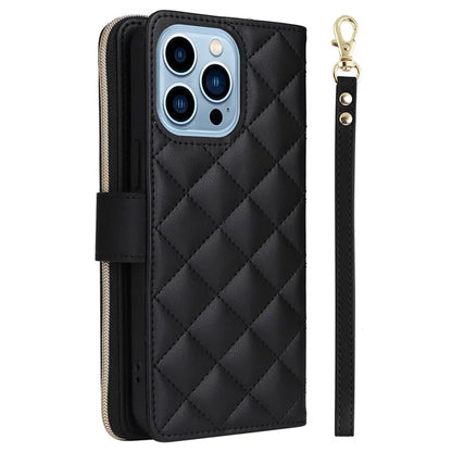 For iPhone 13 Pro Max Case PU Leather Rhombus Stand Anti-Drop Wallet Phone Cover