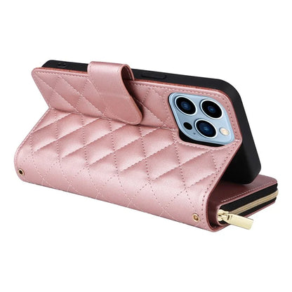 For iPhone 13 Pro Max Case PU Leather Rhombus Stand Anti-Drop Wallet Phone Cover