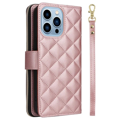 For iPhone 13 Pro Max Case PU Leather Rhombus Stand Anti-Drop Wallet Phone Cover
