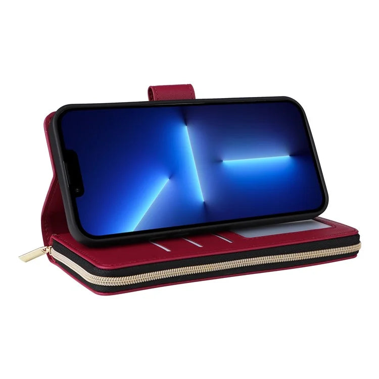 For iPhone 13 Pro Max Case PU Leather Rhombus Stand Anti-Drop Wallet Phone Cover