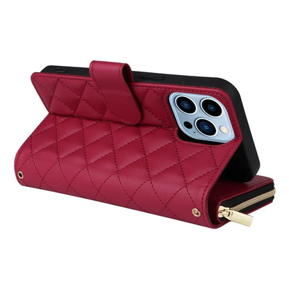 For iPhone 13 Pro Max Case PU Leather Rhombus Stand Anti-Drop Wallet Phone Cover