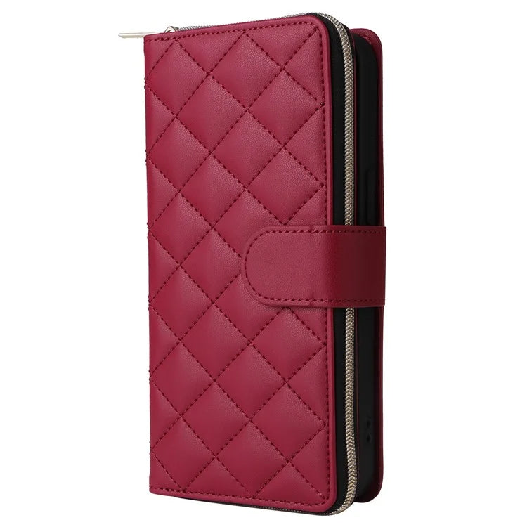For iPhone 13 Pro Max Case PU Leather Rhombus Stand Anti-Drop Wallet Phone Cover