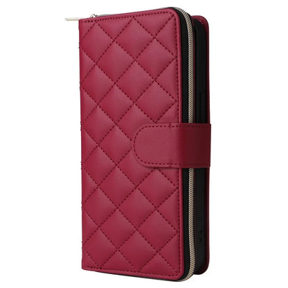 For iPhone 13 Pro Max Case PU Leather Rhombus Stand Anti-Drop Wallet Phone Cover