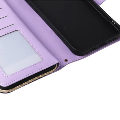 For iPhone 15 Case Leather Zipper Wallet  Phone Cover Rhombus Grid Pattern