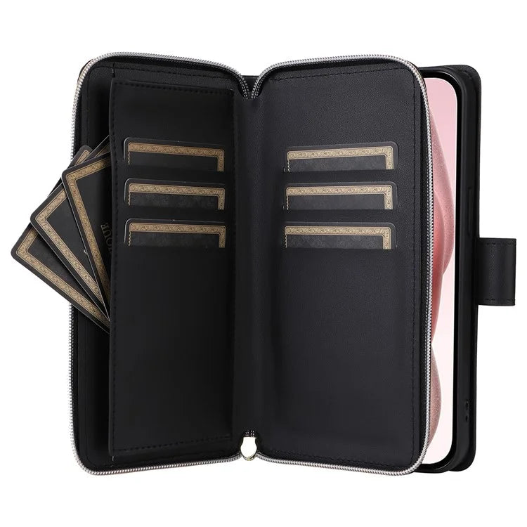 For iPhone 15 Case Leather Zipper Wallet  Phone Cover Rhombus Grid Pattern