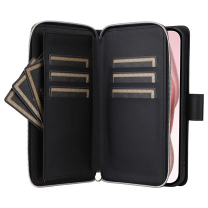 For iPhone 15 Case Leather Zipper Wallet  Phone Cover Rhombus Grid Pattern