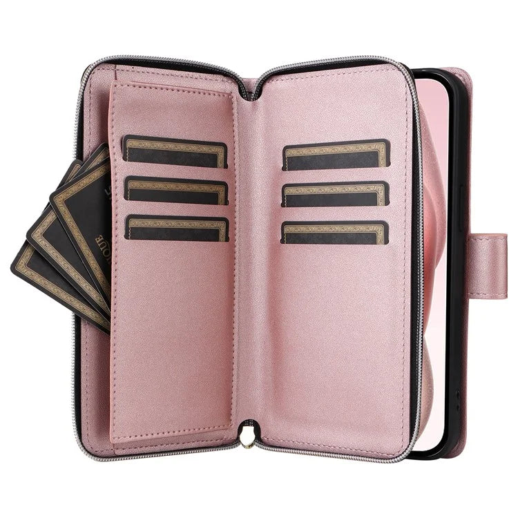 For iPhone 15 Case Leather Zipper Wallet  Phone Cover Rhombus Grid Pattern