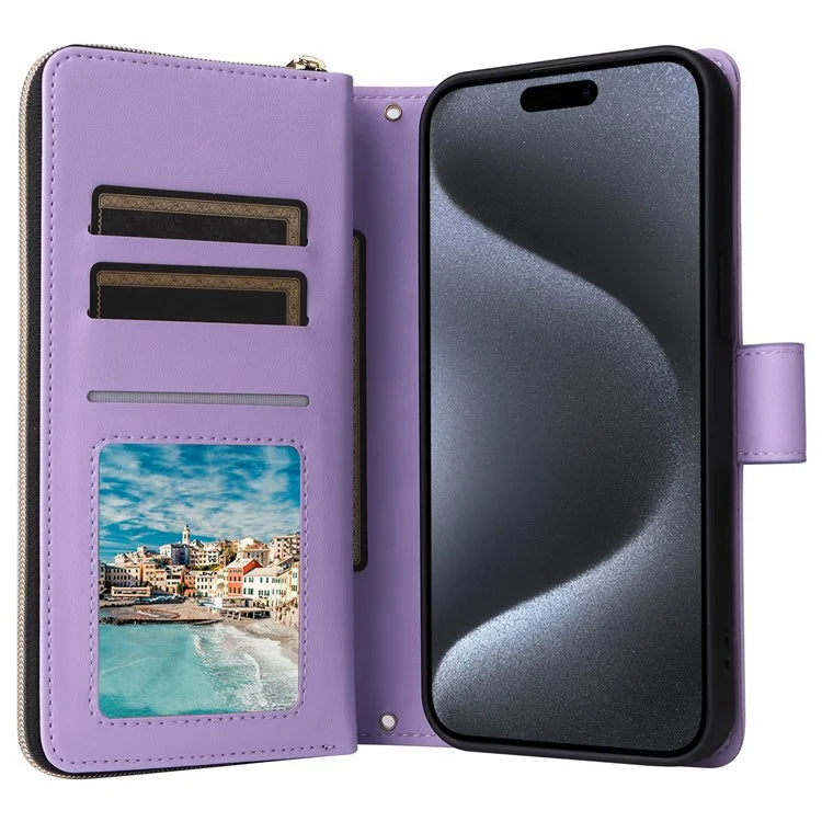 For iPhone 15 Pro Case Rhombus Pattern PU Leather Crossbody Zipper Phone Cover