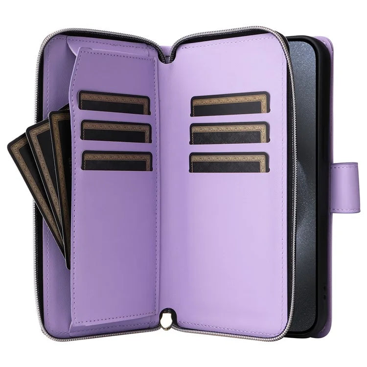 For iPhone 15 Pro Case Rhombus Pattern PU Leather Crossbody Zipper Phone Cover