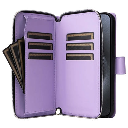 For iPhone 15 Pro Case Rhombus Pattern PU Leather Crossbody Zipper Phone Cover