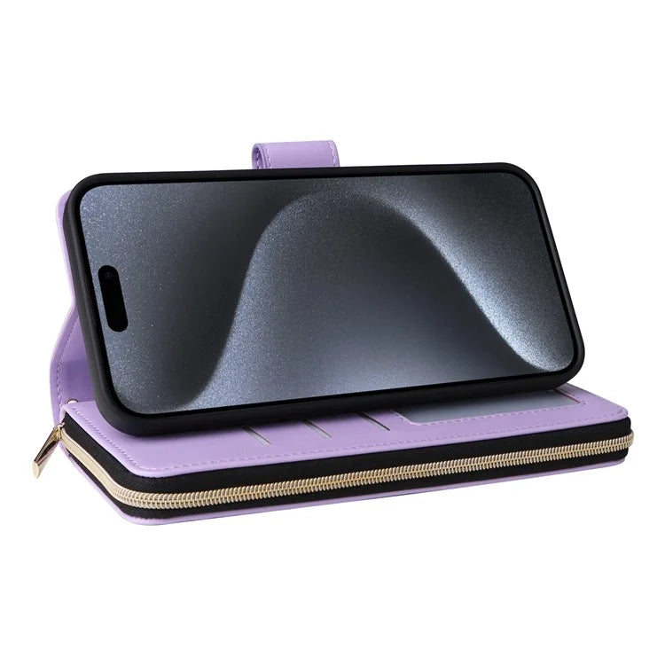 For iPhone 15 Pro Case Rhombus Pattern PU Leather Crossbody Zipper Phone Cover