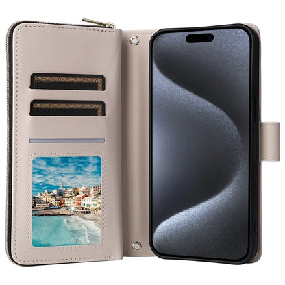 For iPhone 15 Pro Case Rhombus Pattern PU Leather Crossbody Zipper Phone Cover