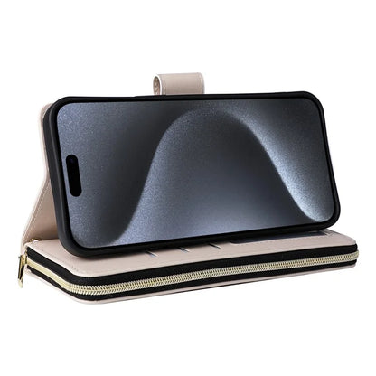 For iPhone 15 Pro Case Rhombus Pattern PU Leather Crossbody Zipper Phone Cover
