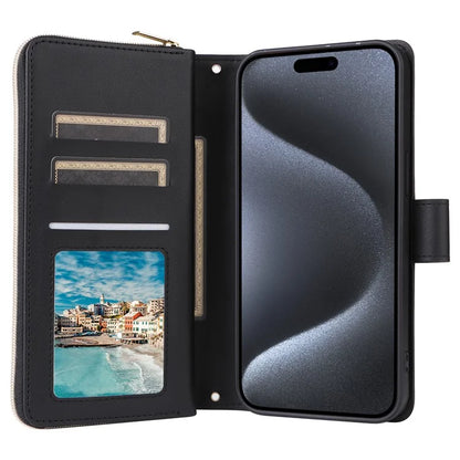For iPhone 15 Pro Case Rhombus Pattern PU Leather Crossbody Zipper Phone Cover