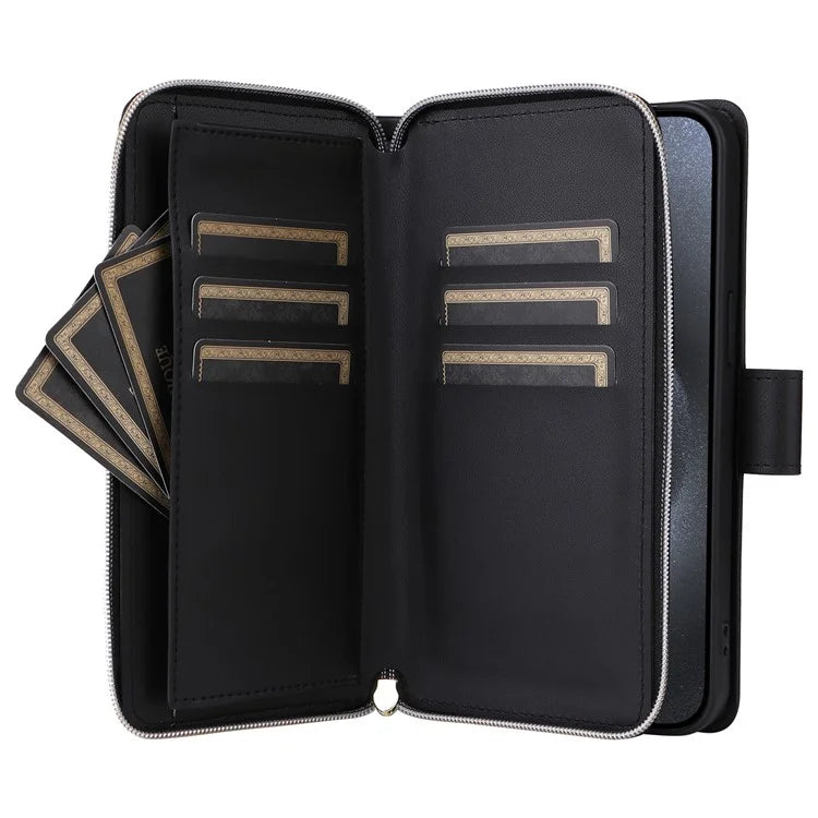 For iPhone 15 Pro Case Rhombus Pattern PU Leather Crossbody Zipper Phone Cover