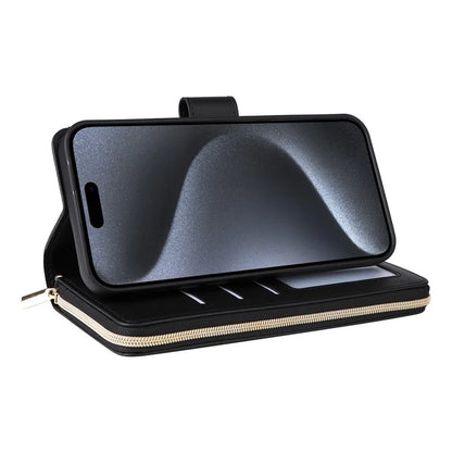For iPhone 15 Pro Case Rhombus Pattern PU Leather Crossbody Zipper Phone Cover