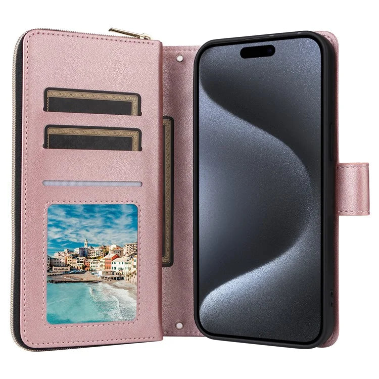 For iPhone 15 Pro Case Rhombus Pattern PU Leather Crossbody Zipper Phone Cover