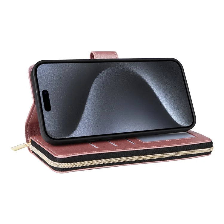 For iPhone 15 Pro Case Rhombus Pattern PU Leather Crossbody Zipper Phone Cover