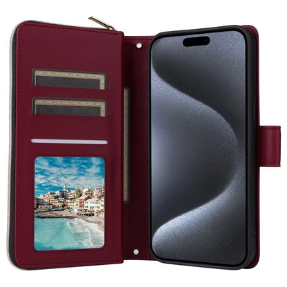 For iPhone 15 Pro Case Rhombus Pattern PU Leather Crossbody Zipper Phone Cover