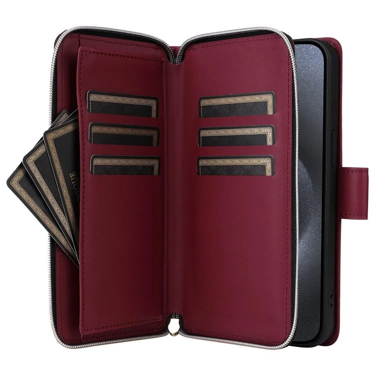 For iPhone 15 Pro Case Rhombus Pattern PU Leather Crossbody Zipper Phone Cover