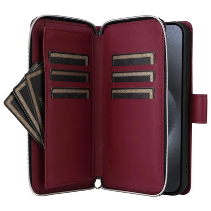 For iPhone 15 Pro Case Rhombus Pattern PU Leather Crossbody Zipper Phone Cover