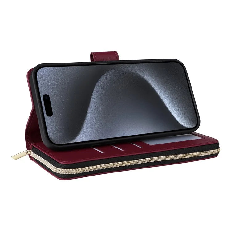 For iPhone 15 Pro Case Rhombus Pattern PU Leather Crossbody Zipper Phone Cover