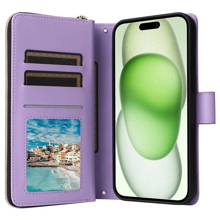 For iPhone 15 Plus / 14 Plus Case Wallet PU Leather Rhombus Stand Anti-Fall Phone Cover