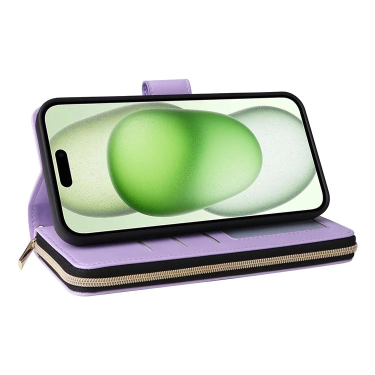 For iPhone 15 Plus / 14 Plus Case Wallet PU Leather Rhombus Stand Anti-Fall Phone Cover