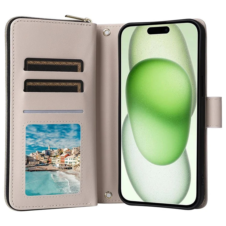 For iPhone 15 Plus / 14 Plus Case Wallet PU Leather Rhombus Stand Anti-Fall Phone Cover