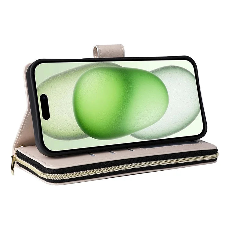 For iPhone 15 Plus / 14 Plus Case Wallet PU Leather Rhombus Stand Anti-Fall Phone Cover