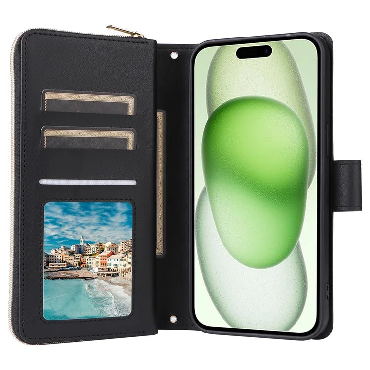 For iPhone 15 Plus / 14 Plus Case Wallet PU Leather Rhombus Stand Anti-Fall Phone Cover