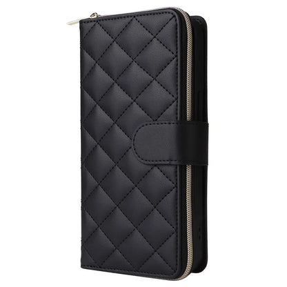 For iPhone 15 Plus / 14 Plus Case Wallet PU Leather Rhombus Stand Anti-Fall Phone Cover