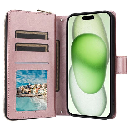 For iPhone 15 Plus / 14 Plus Case Wallet PU Leather Rhombus Stand Anti-Fall Phone Cover