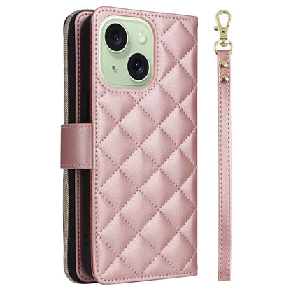 For iPhone 15 Plus / 14 Plus Case Wallet PU Leather Rhombus Stand Anti-Fall Phone Cover