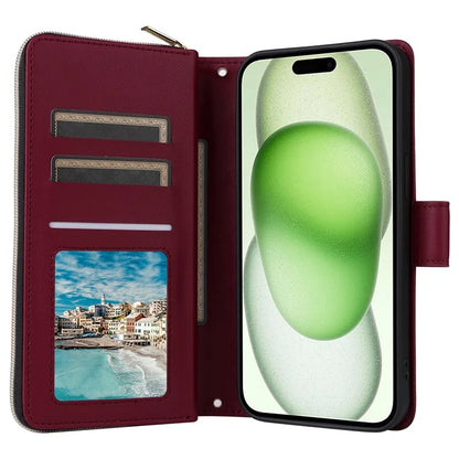 For iPhone 15 Plus / 14 Plus Case Wallet PU Leather Rhombus Stand Anti-Fall Phone Cover