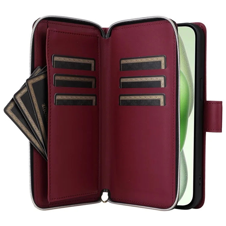 For iPhone 15 Plus / 14 Plus Case Wallet PU Leather Rhombus Stand Anti-Fall Phone Cover