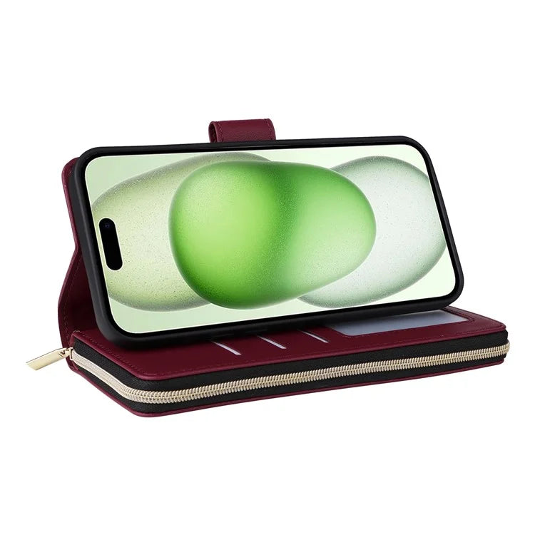For iPhone 15 Plus / 14 Plus Case Wallet PU Leather Rhombus Stand Anti-Fall Phone Cover