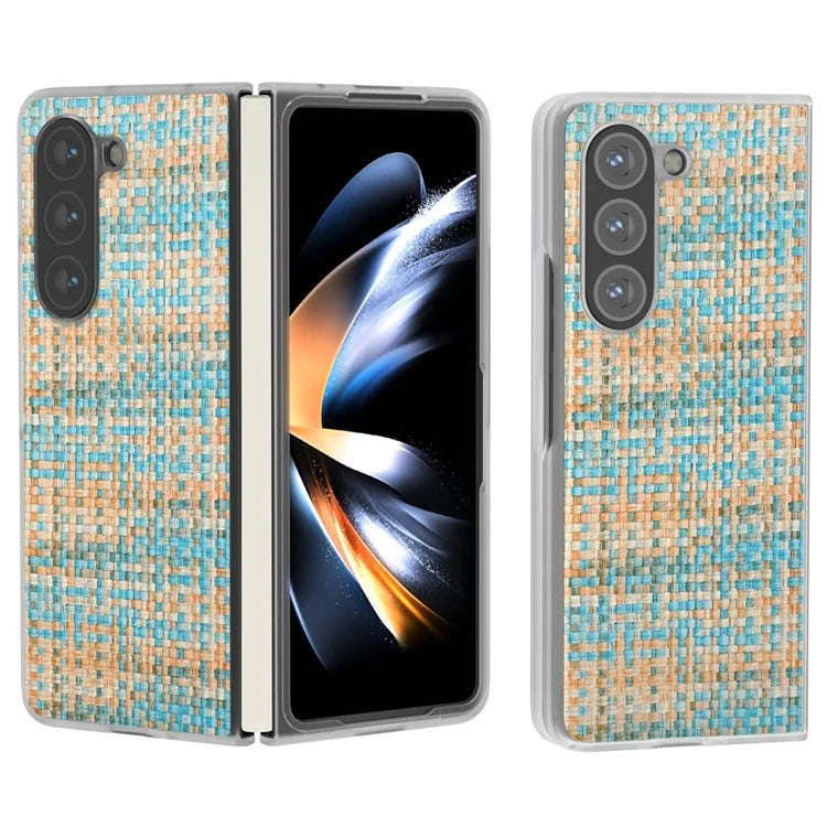 For Samsung Galaxy Z Fold5 5G Case Colorful Plaid Texture Leather+PC Phone Cover Matte Edge