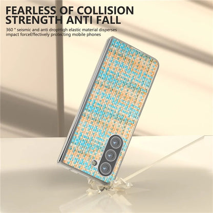 For Samsung Galaxy Z Fold5 5G Case Colorful Plaid Texture Leather+PC Phone Cover Matte Edge